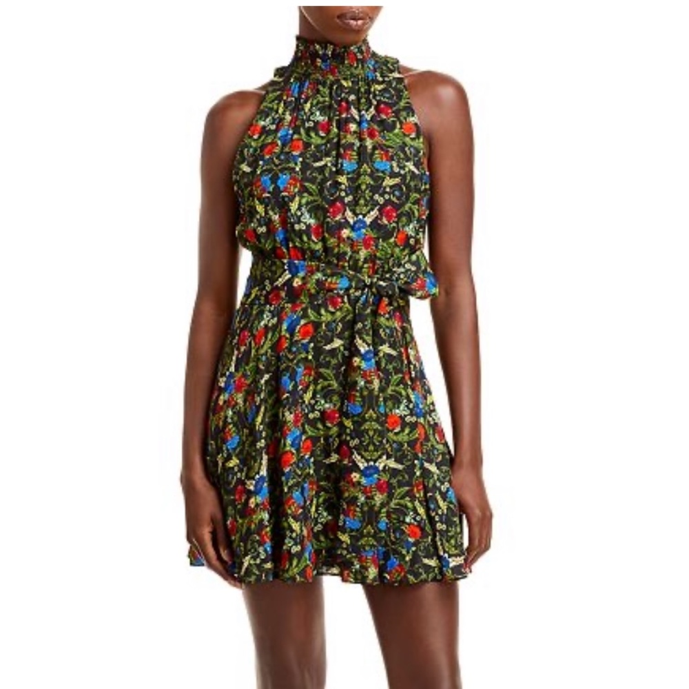 Alice + Olivia Dita Smocked Neck Floral Print Dress